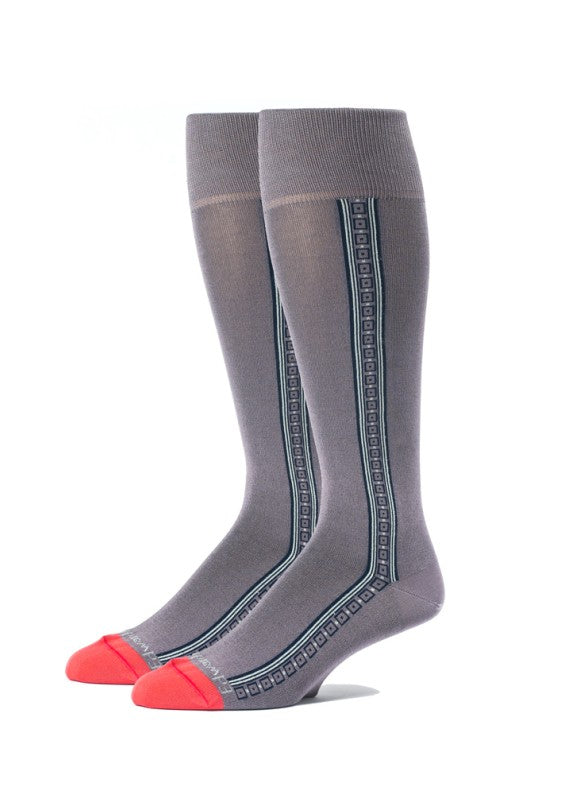 Mauve/Coral Oc Solid With Pattern Stripe On Sides Socks
