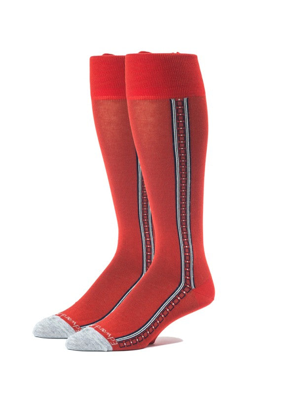 Red/Grey Oc Solid With Pattern Stripe On Sides Socks