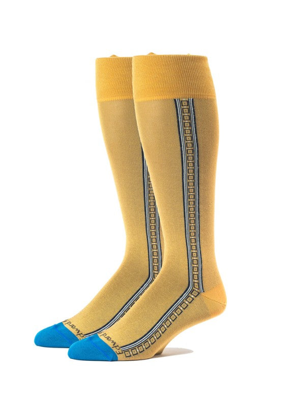 Mustard/Blue Oc Solid With Pattern Stripe On Sides Socks