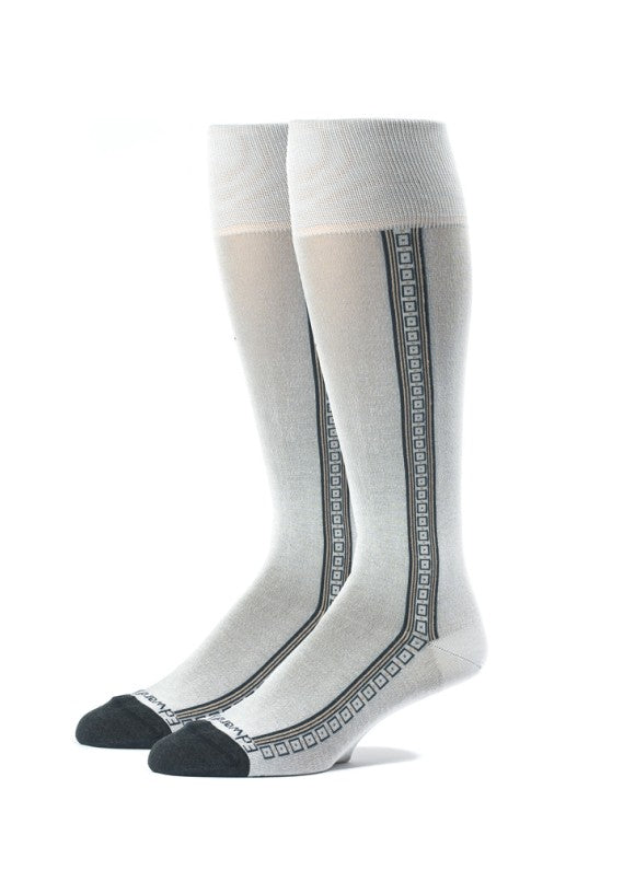 Sand/Navy Oc Solid With Pattern Stripe On Sides Socks