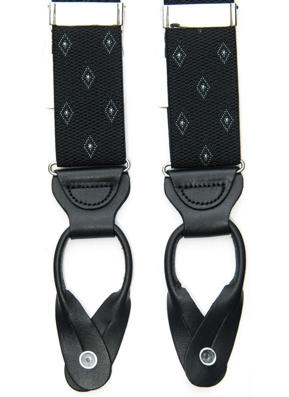 Black Woven Diamond Non-Stretch, Suspenders Button Tabs, Nickel Fittings