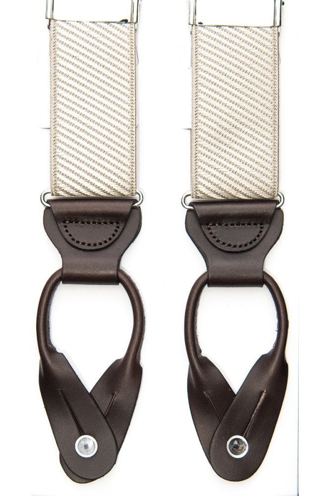 Khaki Satin Twill Non-Stretch, Suspenders Button Tabs, Nickel Fittings