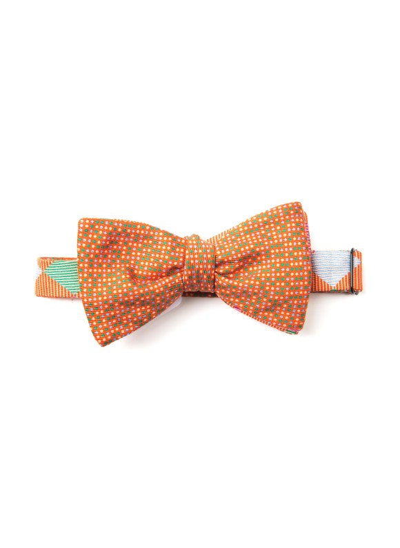Arancio/Seafoam/Lt Blue Checker/Dots Reversible Bow Tie