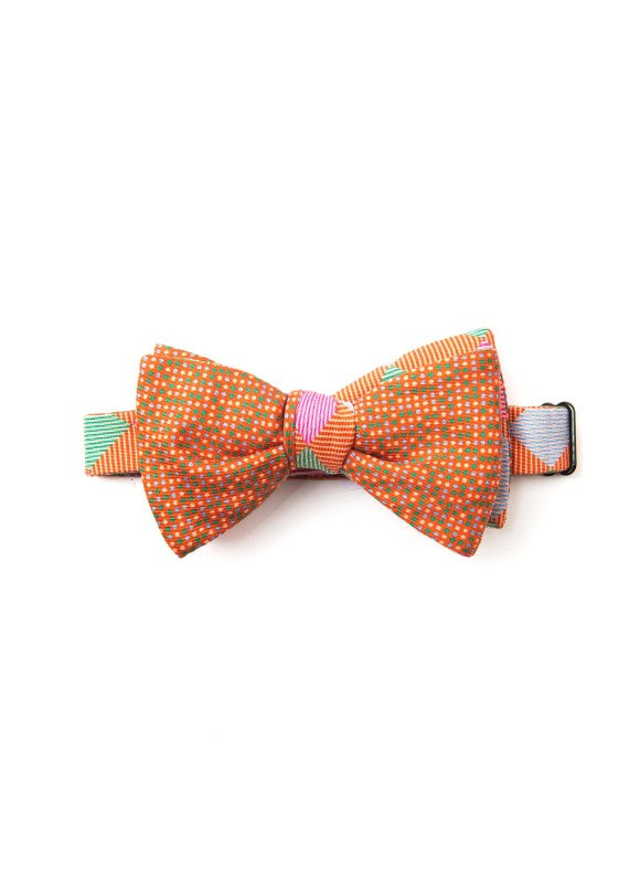 Arancio/Seafoam/Lt Blue Checker/Dots Reversible Bow Tie