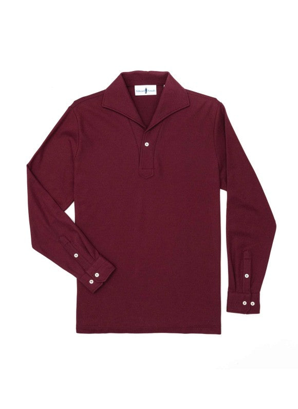 Burgundy Long Sleeves Tailored Polo