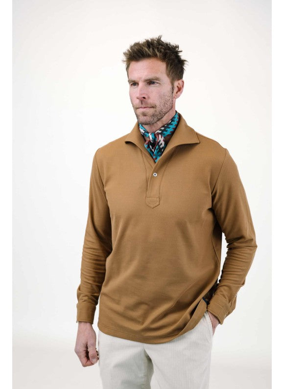 Camel Long Sleeves Tailored Polo