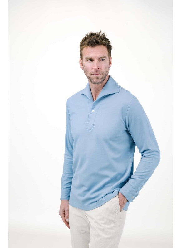 Light Blue Long Sleeves Tailored Polo