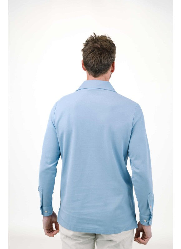 Light Blue Long Sleeves Tailored Polo