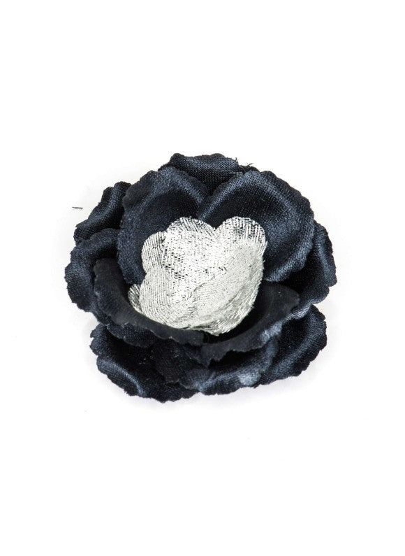 Navy/Metallic Silver Rose Boutonniere/Lapel Flower