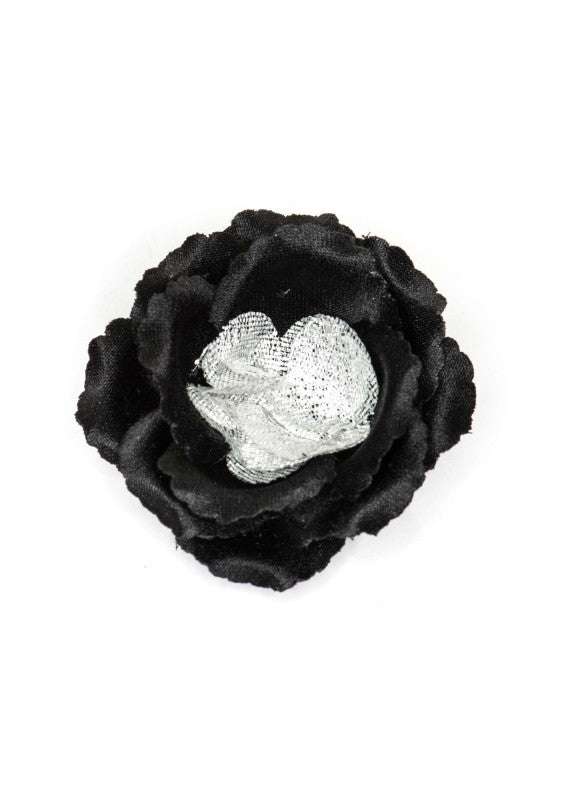 Black/Metallic Silver Rose Boutonniere/Lapel Flower