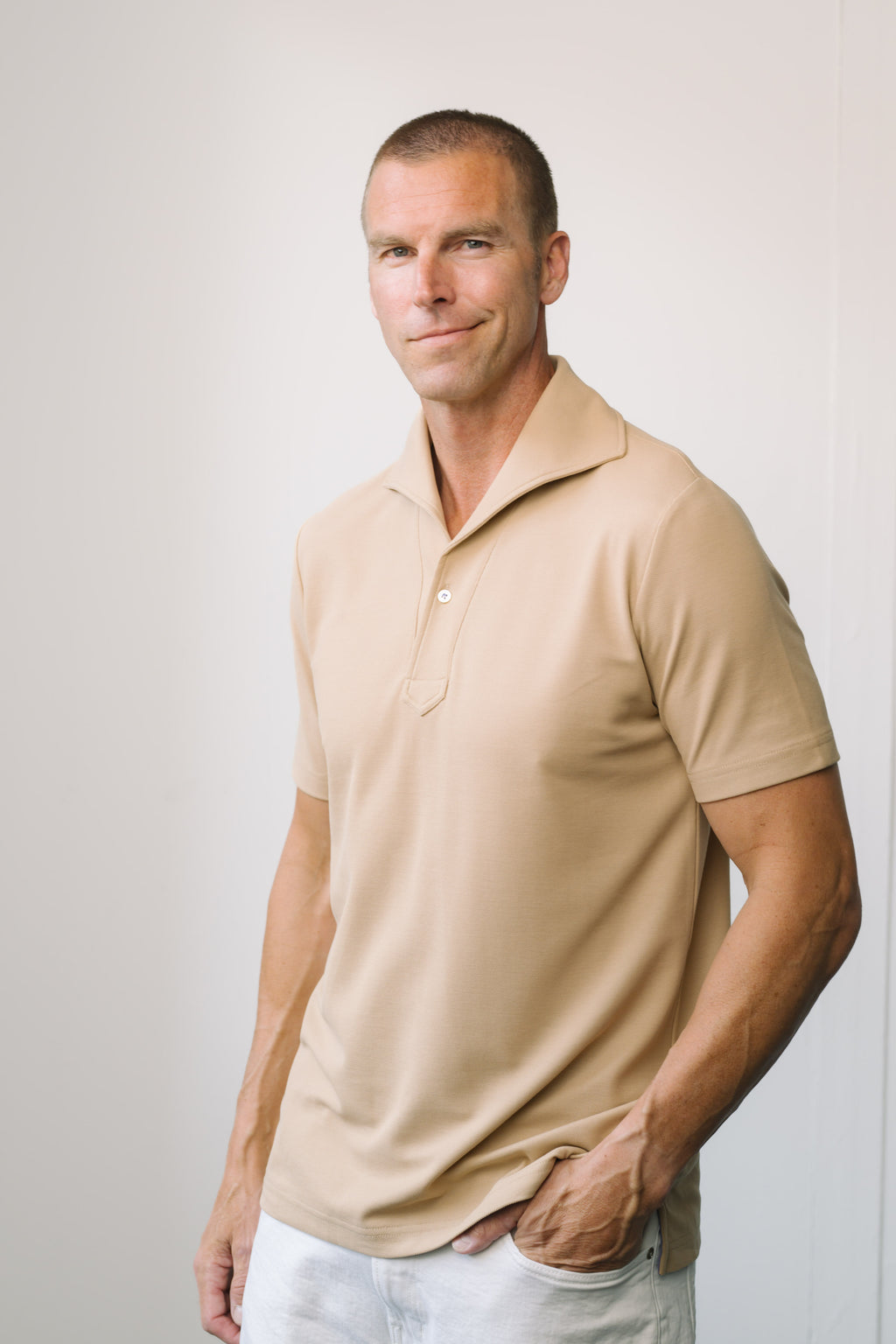 Khaki Short Sleeves Tailored Polo