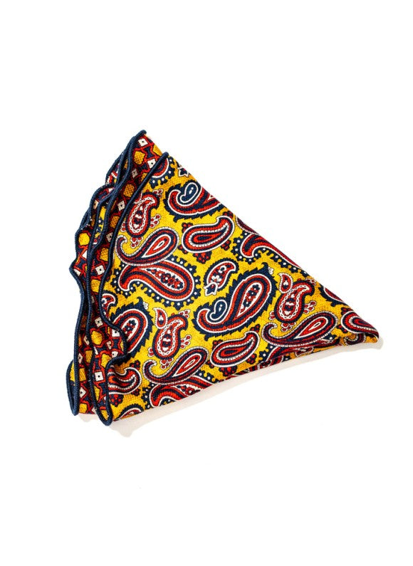 Marigold/Red Almond Pines/Geo Neat Print Silk Shappe Diamante Reversible Pocket Circle