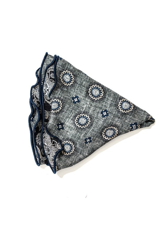 Shappe Grey Medallion Neat/Vine Print Silk Shappe Diamante Reversible Pocket ...