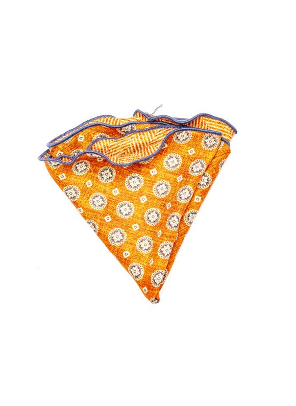 Brown Neat/Herringbone Silk Shappe Diamante Reversible Pocket Circle