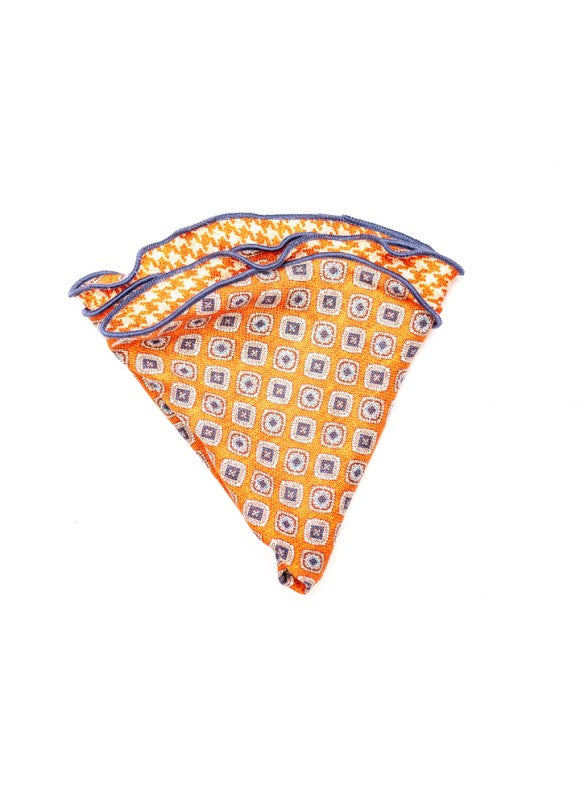 Rust Neat/Houndstooth Silk Shappe Diamante Reversible Pocket Circle WS