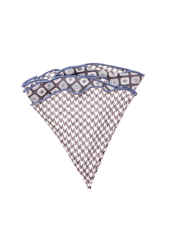 Charcoal Neat/Houndstooth Silk Shappe Diamante Reversible Pocket Circle