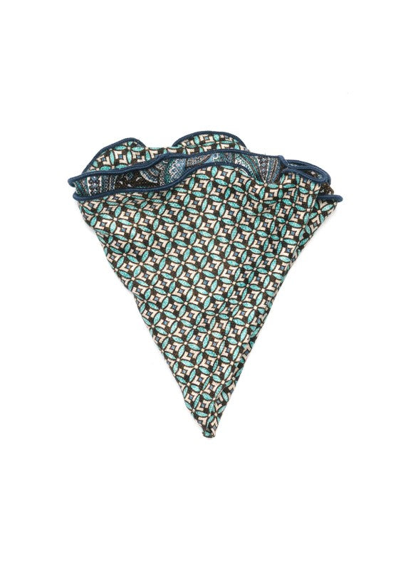 Brown/Mint Exploded Paisley/Geo Print Silk Shappe Diamante Reversible Pocket Circle
