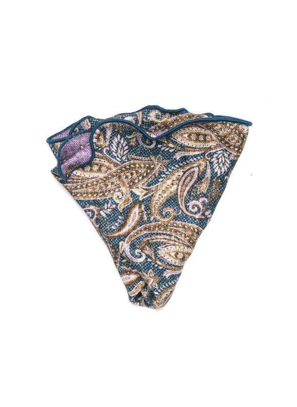 Brown/Purple Exploded Paisley/Medallions Print Silk Shappe Diamante Reversible Pocket Circle