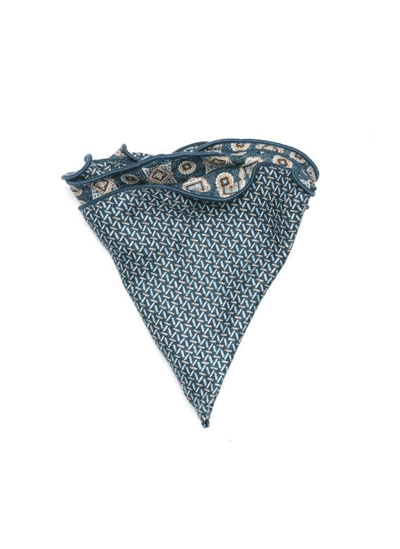 Denim/Navy Foulard/Chain Links Print Silk Shappe Diamante Reversible Pocket Circle