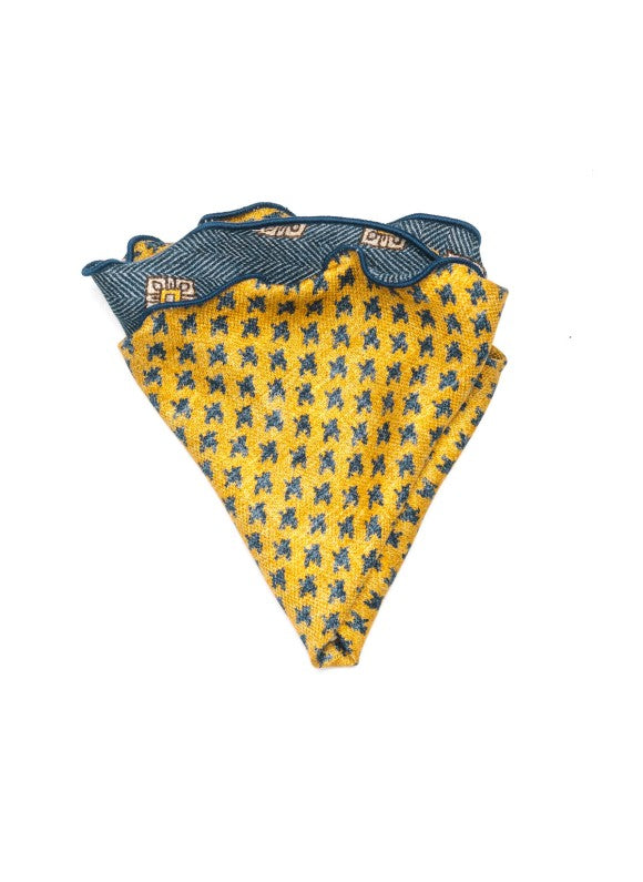Marigold Foulard/Houndstooth Print Silk Shappe Diamante Reversible Pocket Circle