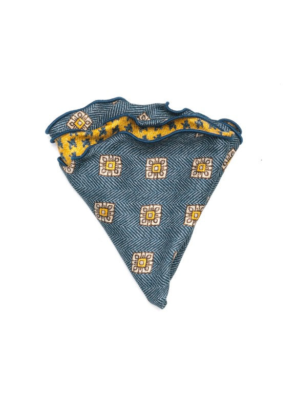 Marigold Foulard/Houndstooth Print Silk Shappe Diamante Reversible Pocket Circle