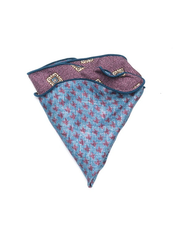 Grape Foulard/Houndstooth Print Silk Shappe Diamante Reversible Pocket Circle