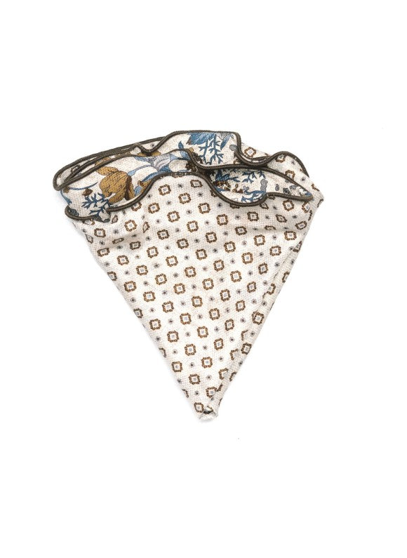 Beige Floral/Neat Print Silk Shappe Diamante Reversible Pocket Circle