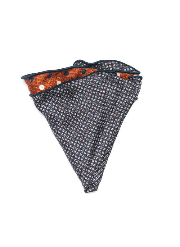Rust Polka Dots/Basketweave Print Silk Shappe Diamante Reversible Pocket Circle