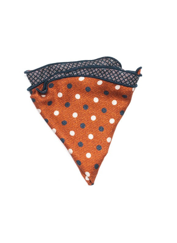 Rust Polka Dots/Basketweave Print Silk Shappe Diamante Reversible Pocket Circle