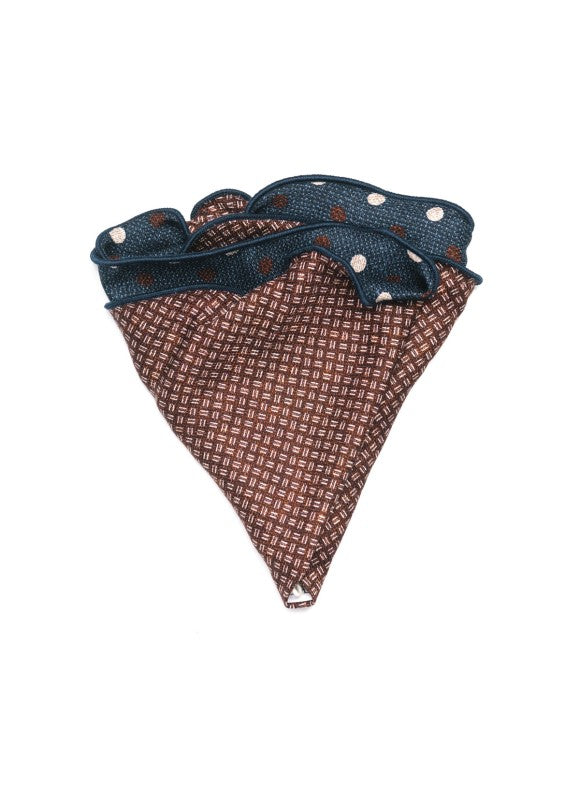Denim Polka Dots/Basketweave Print Silk Shappe Diamante Reversible Pocket Circle