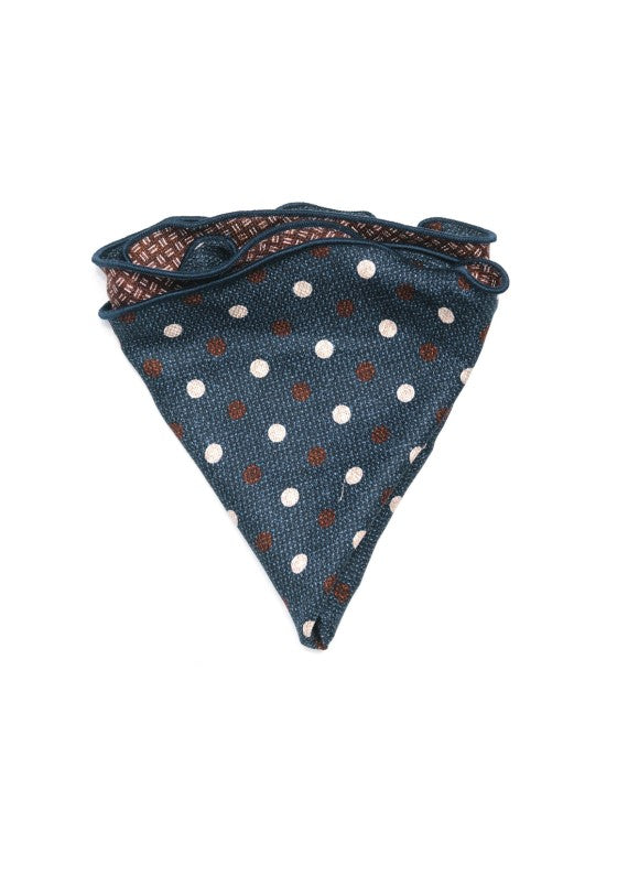 Denim Polka Dots/Basketweave Print Silk Shappe Diamante Reversible Pocket Circle