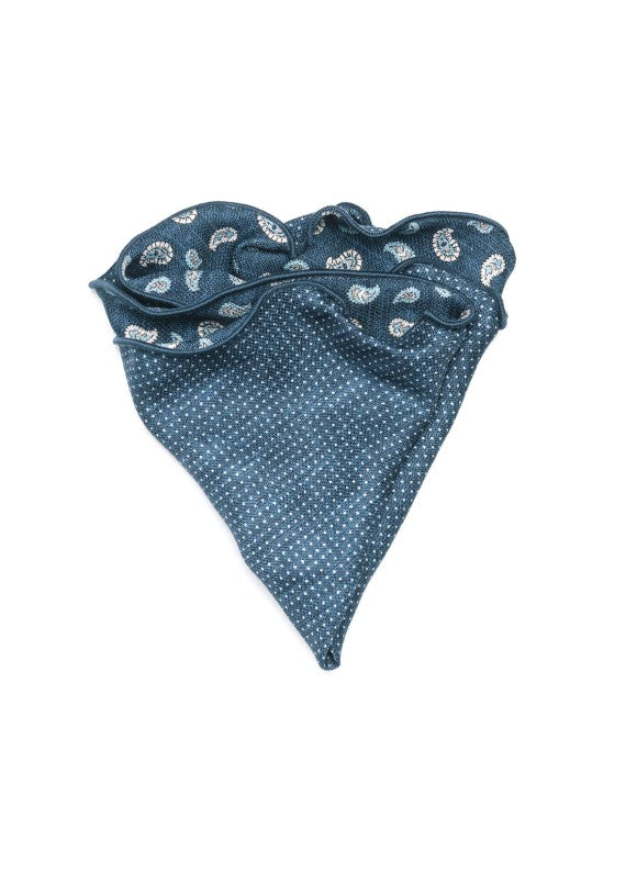 Denim Paisley Neat/Pin Dots Print Silk Shappe Diamante Reversible Pocket Circle