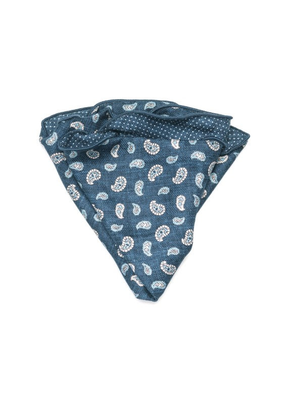 Denim Paisley Neat/Pin Dots Print Silk Shappe Diamante Reversible Pocket Circle