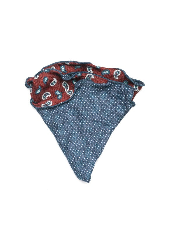 Burgundy Paisley Neat/Pin Dots Print Silk Shappe Diamante Reversible Pocket Circle