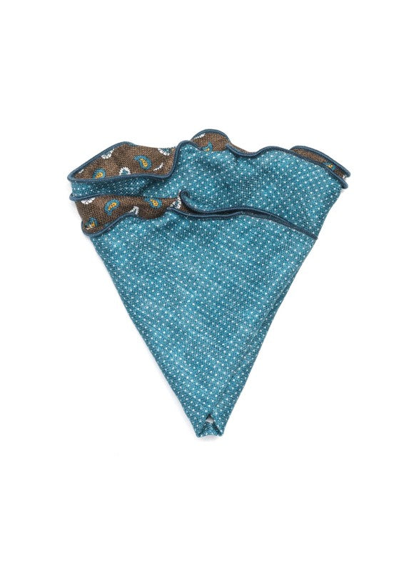 Brown Paisley Neat/Pin Dots Print Silk Shappe Diamante Reversible Pocket Circle