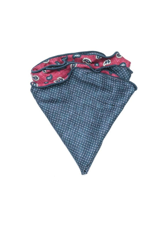 Rose Paisley Neat/Pin Dots Print Silk Shappe Diamante Reversible Pocket Circle