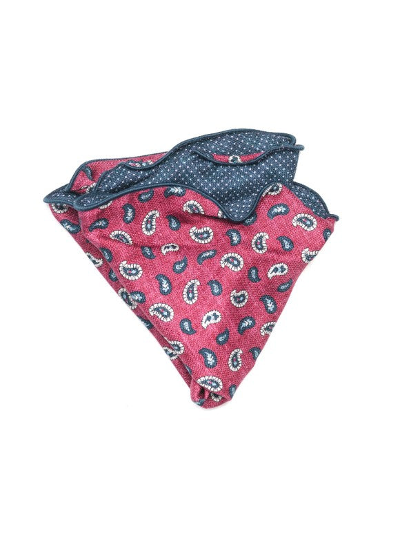 Rose Paisley Neat/Pin Dots Print Silk Shappe Diamante Reversible Pocket Circle