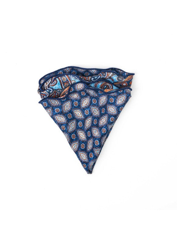 Blue Exploded Paisley/Foulard Print Reversible Pocket Circle