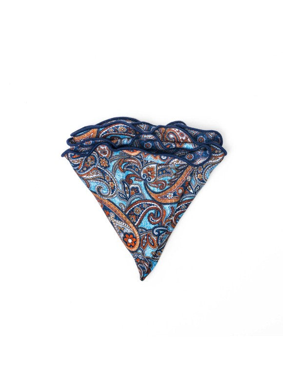 Blue Exploded Paisley/Foulard Print Reversible Pocket Circle