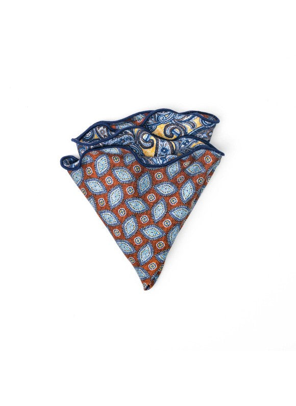 Yellow Exploded Paisley/Foulard Print Reversible Pocket Circle