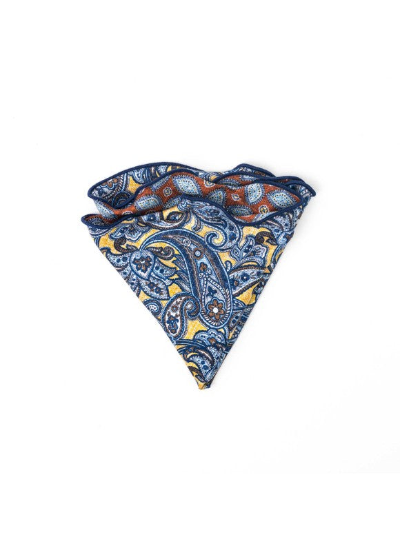 Yellow Exploded Paisley/Foulard Print Reversible Pocket Circle