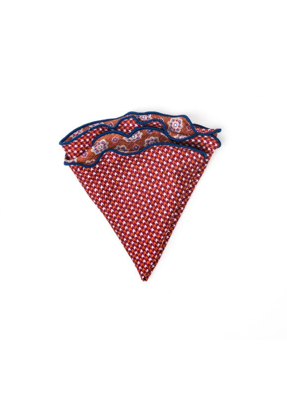 Rust Foulard/Houndstooth Print Reversible Pocket Circle