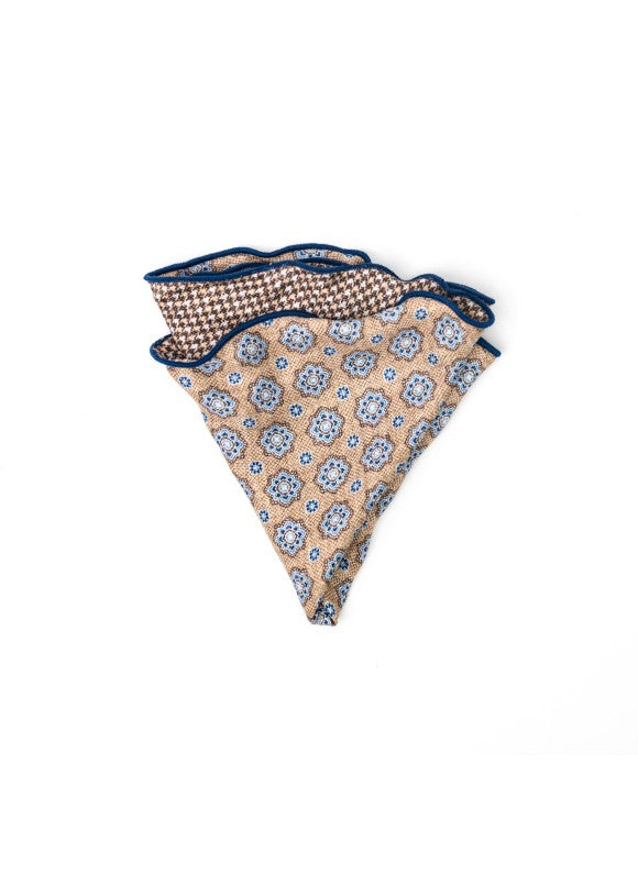 Tan Foulard/Houndstooth Print Reversible Pocket Circle