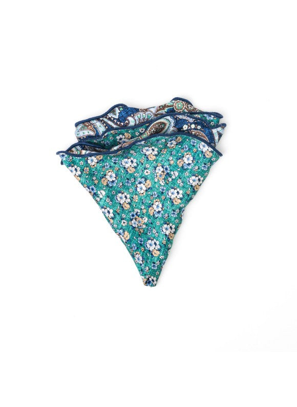 Denim Exploded Paisley/Floral Print Reversible Pocket Circle