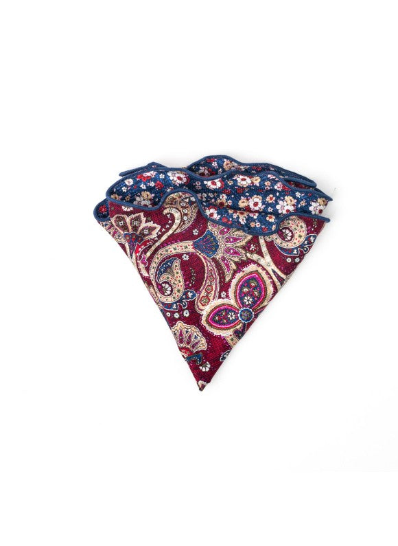 Red Exploded Paisley/Floral Print Reversible Pocket Circle