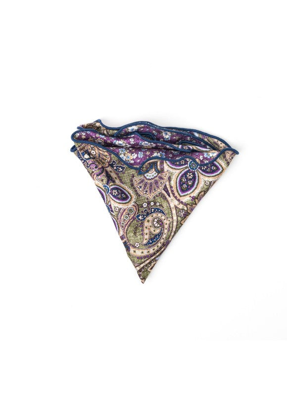 Olive Exploded Paisley/Floral Print Reversible Pocket Circle
