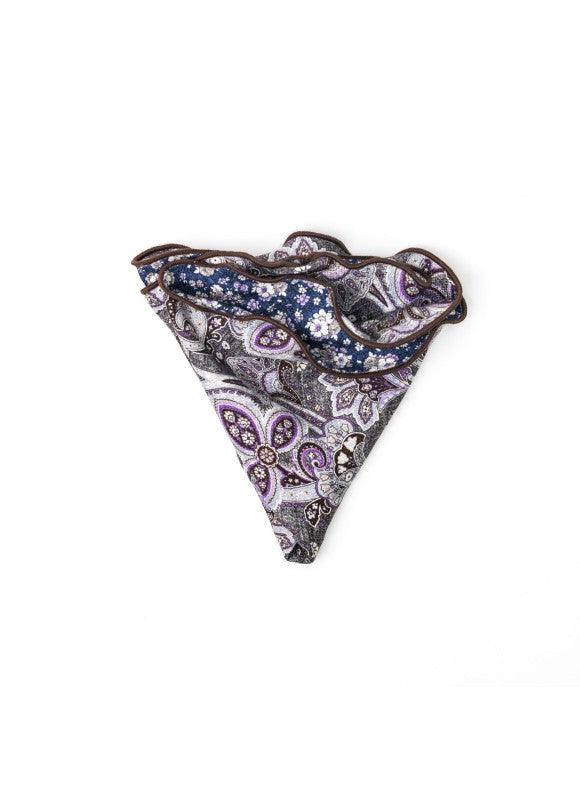 Charcoal Exploded Paisley/Floral Print Reversible Pocket Circle