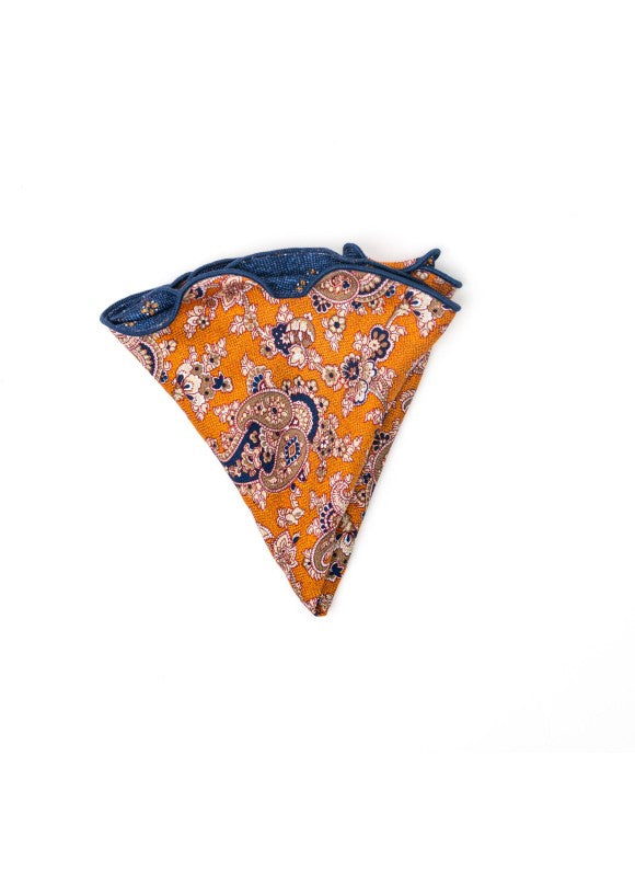Orange Paisley Vine/Floret Neat Print Reversible Pocket Circle