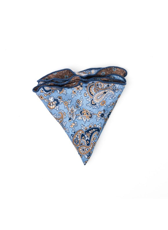 Blue Paisley Vine/Floret Neat Print Reversible Pocket Circle
