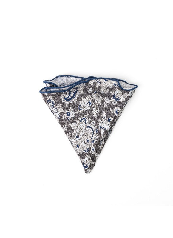 Charcoal Paisley Vine/Floret Neat Print Reversible Pocket Circle